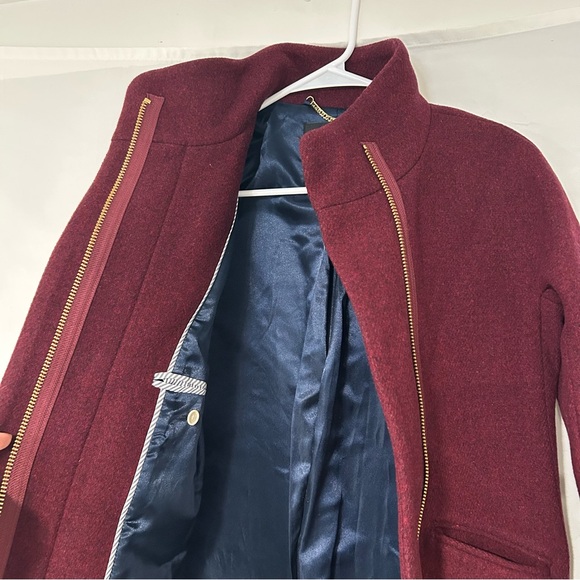 J. Crew Burgundy Cocoon Italian Stadium Cloth Wool Winter Long Coat - Picture 8 of 14